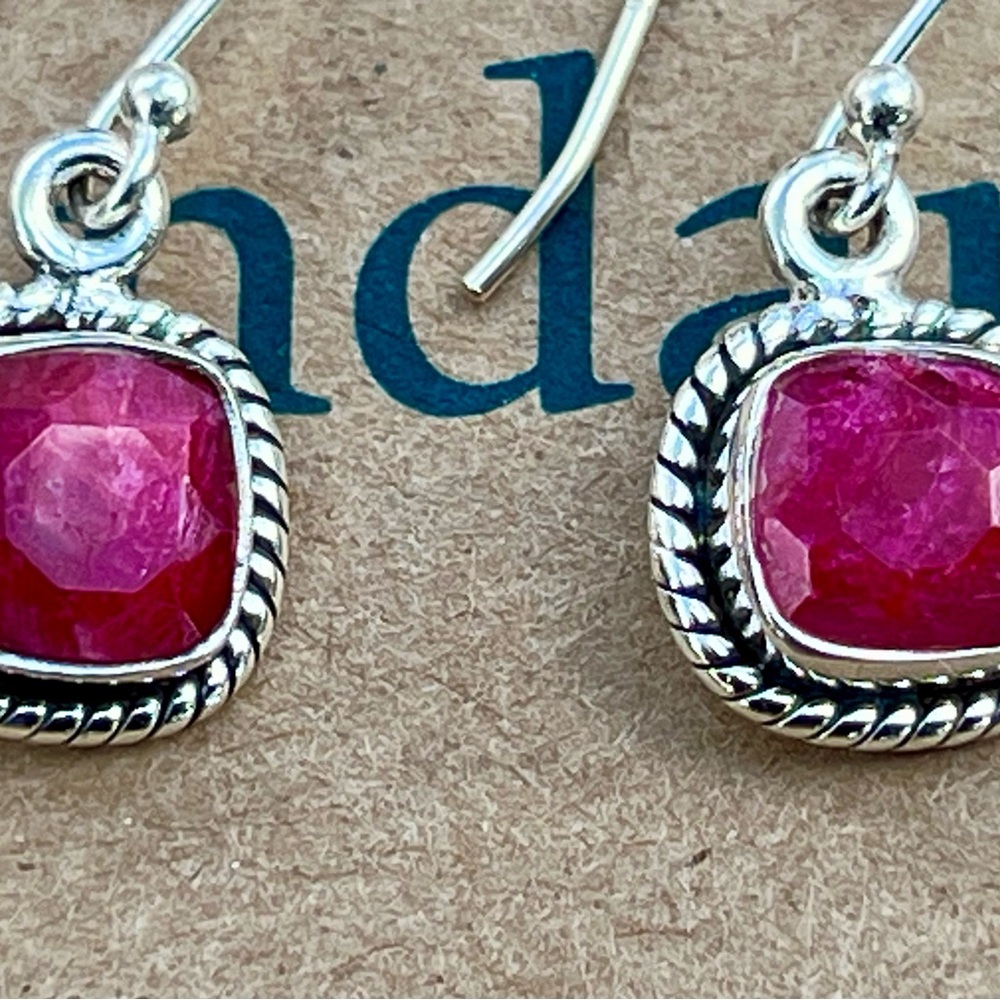 Sundance 1" NEW $128 RED RUBY JULY Birthstone Sterling Silver Handmade Earrings - Picture 9 of 10